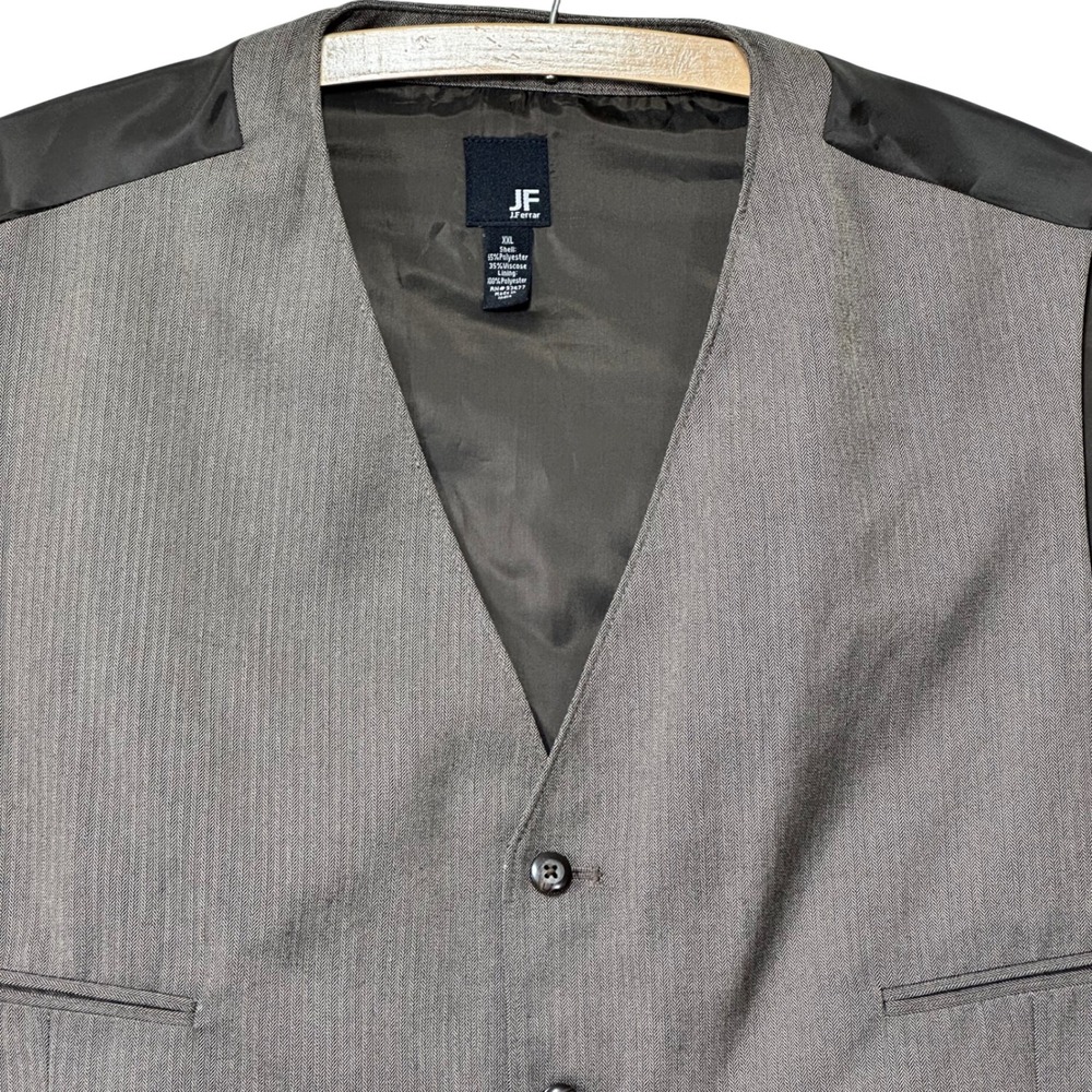 J.Ferrar Mens Grey Herringbone Suit Vest Waistcoat XXL 6 Button V-Neck Formal